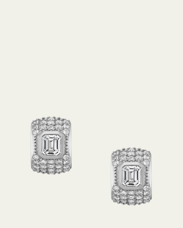 Emerald-Cut White Crystal Stone on Wide Pave Huggies